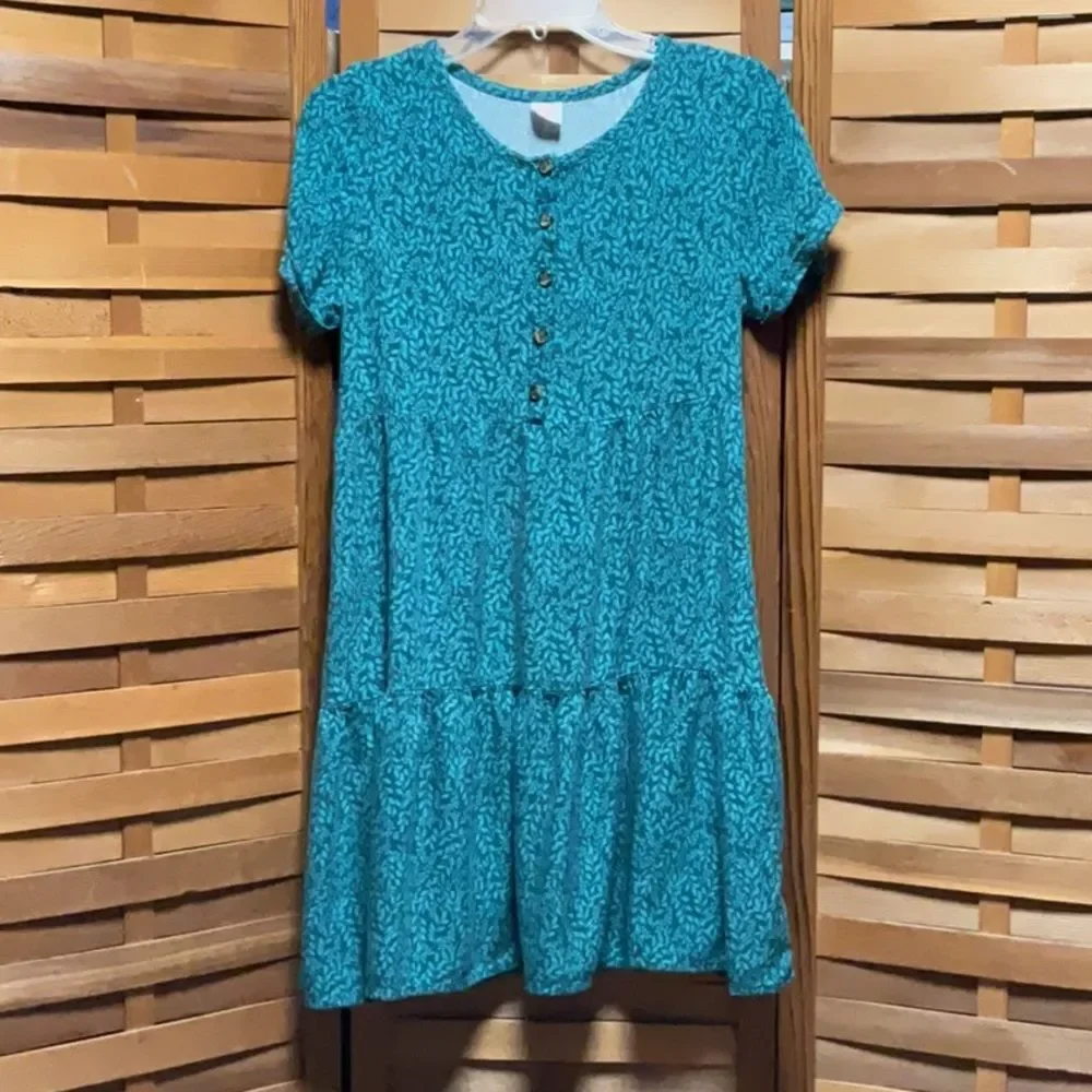 Wonder Nation Green Casual Sundress Short Sleeve Girls XL  14-16 Rayon